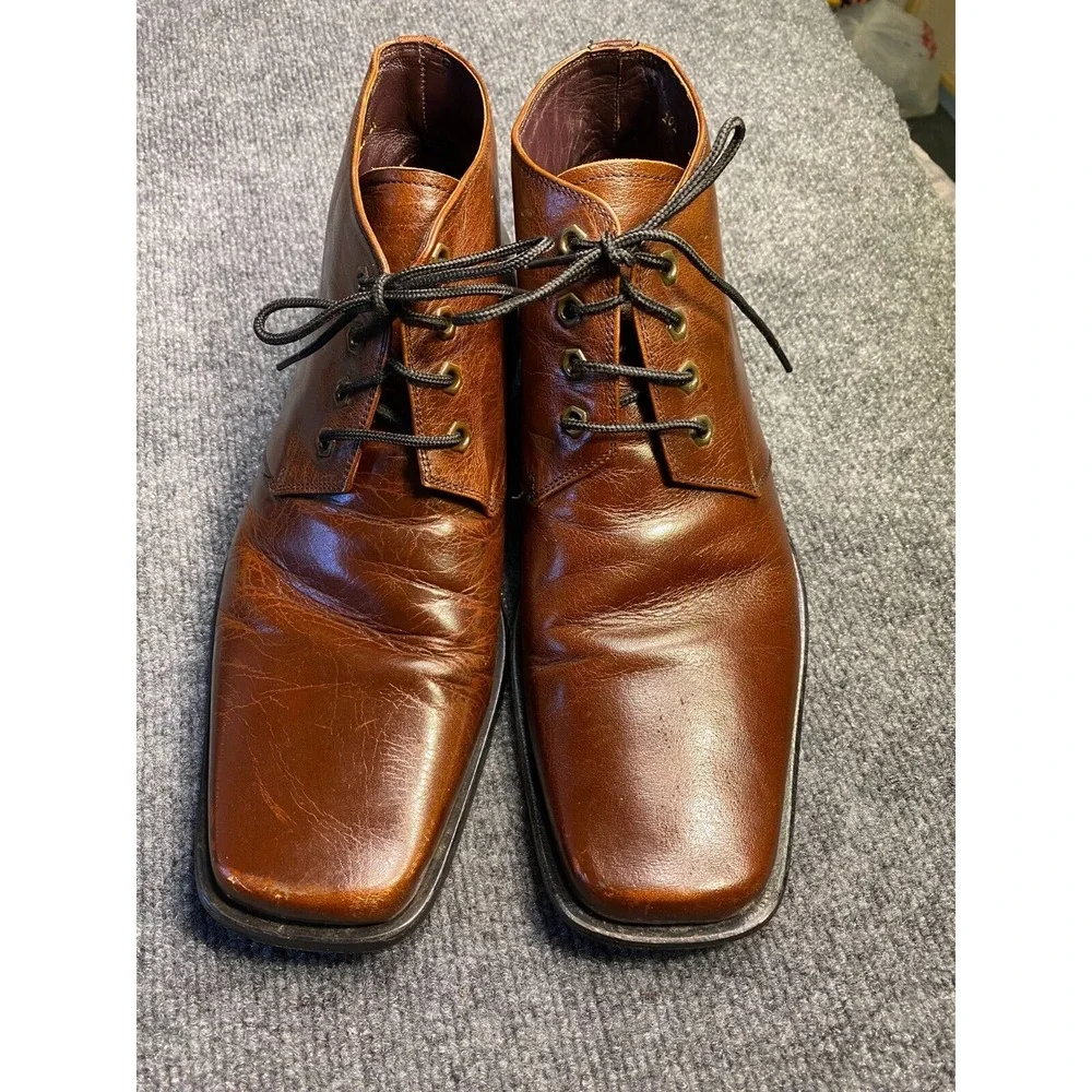 Michele Olivier Ankle Chukka Shoes Mens Size 10 Brown Leather Block Heel Lace Up